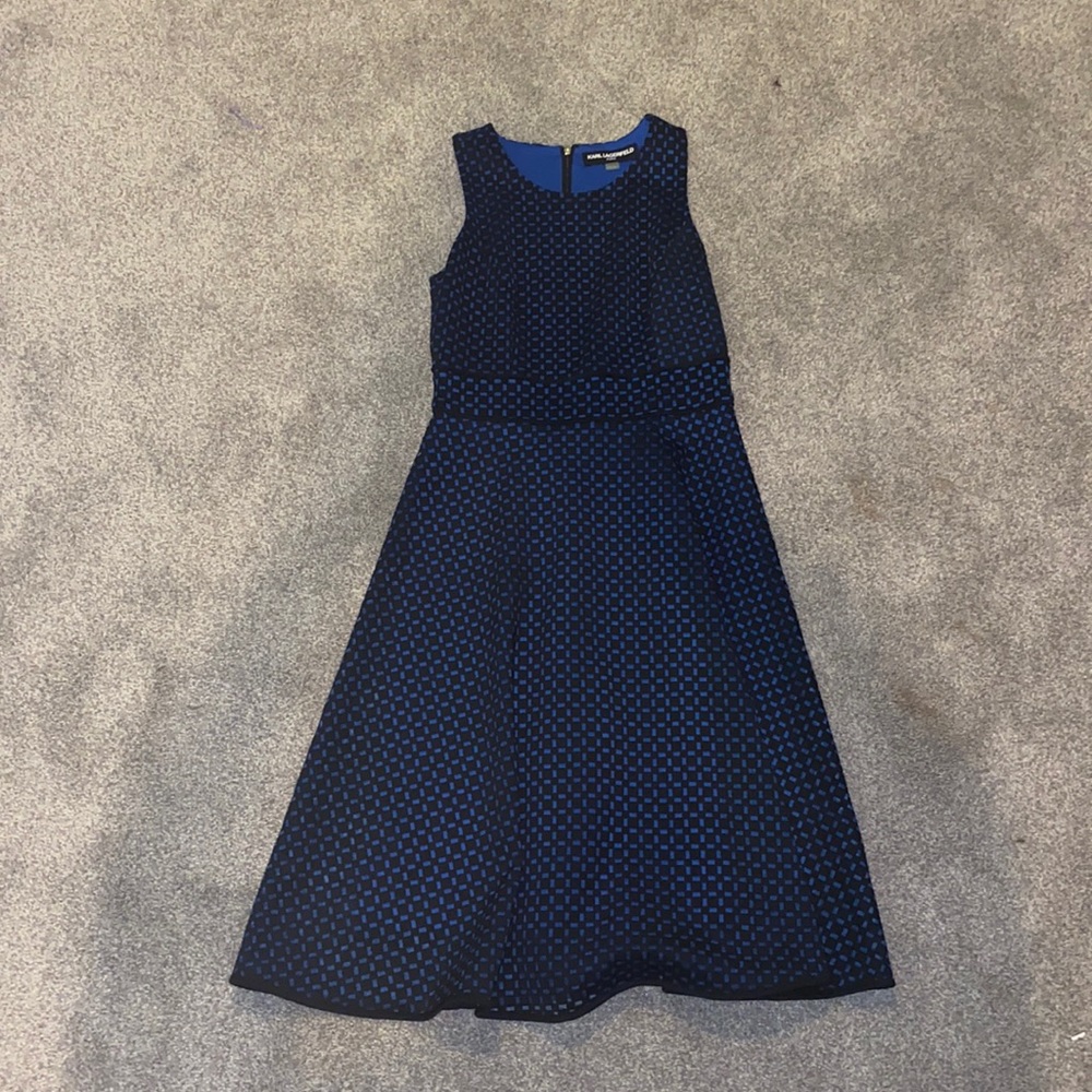 Blue and black midi dress